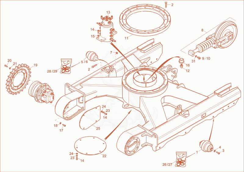 Despiece del undercarriage de una máquina Wacker Neuson 28Z3, con globos numerados