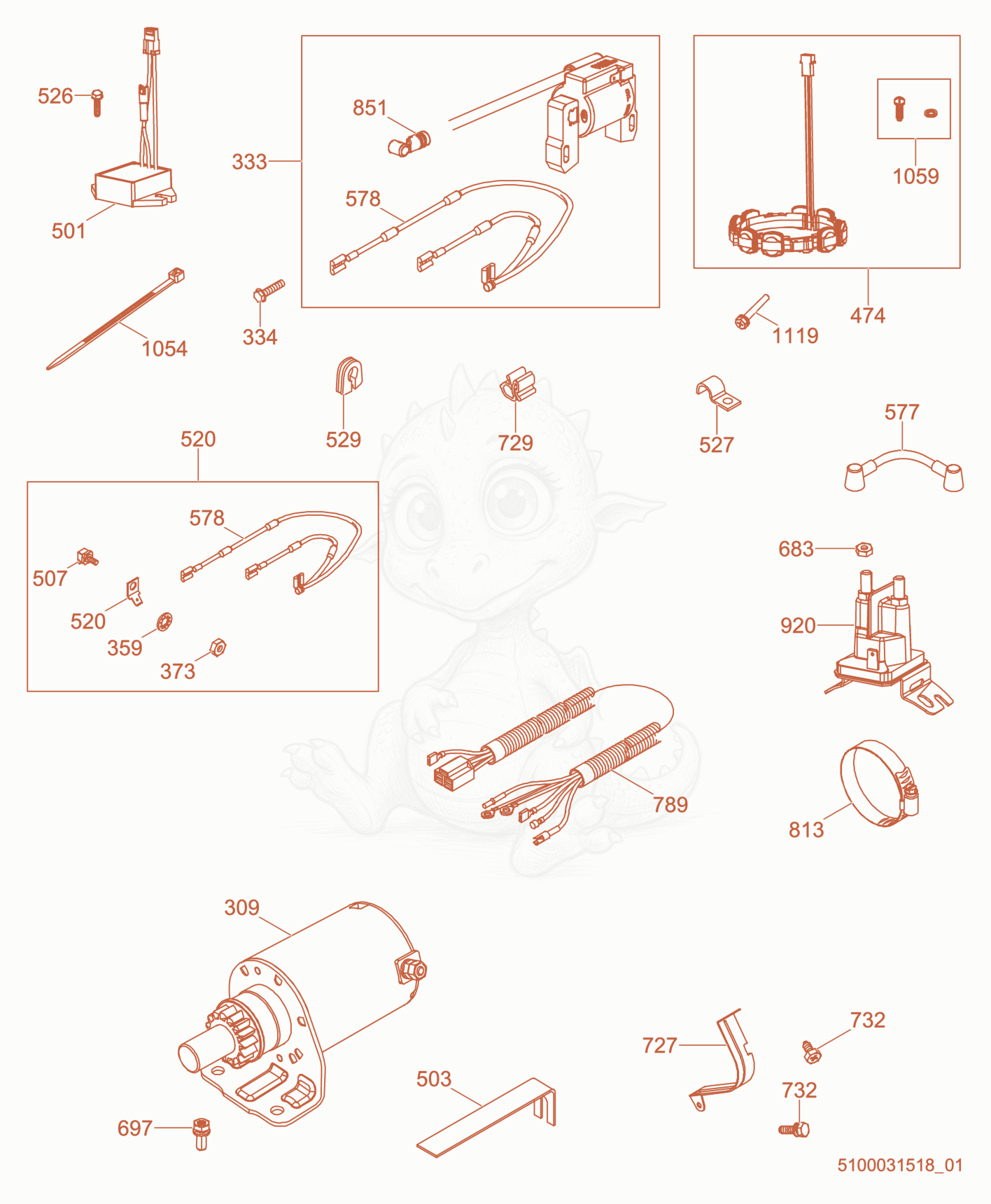 Exploded parts diagram of the Electrical Components of a Wacker Neuson PTS4V, with numbered balloons
