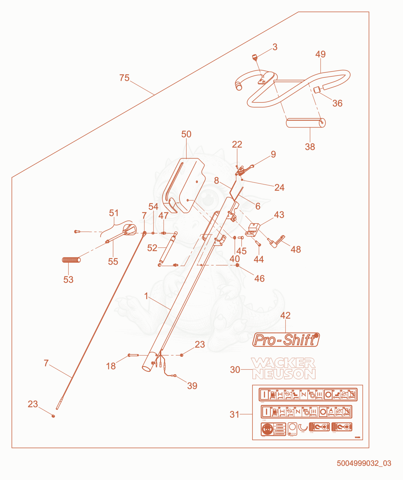 Exploded parts diagram of the Handle-Adjustable, Pro-Shift® of a Wacker Neuson CT48-9, with numbered balloons