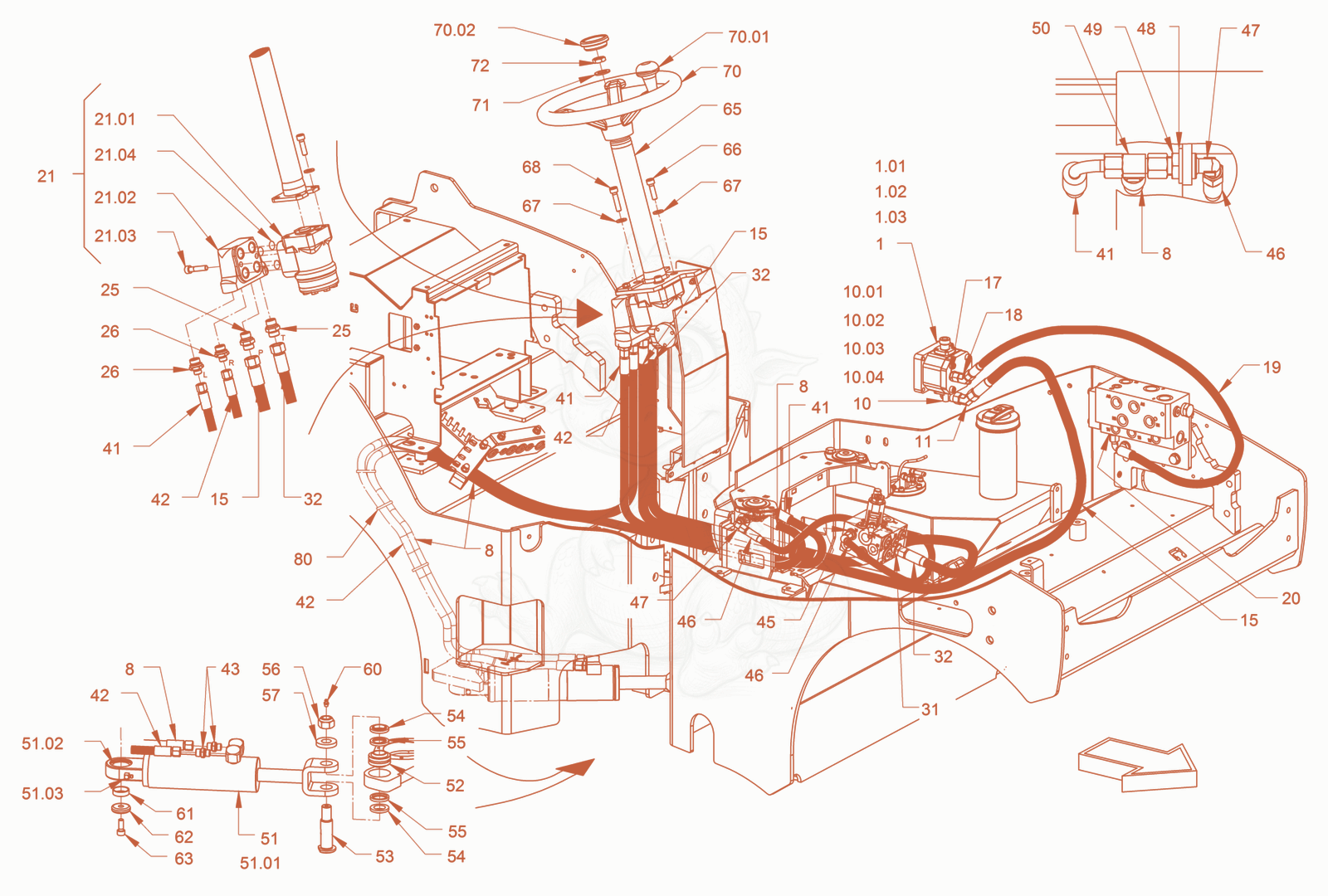 Exploded parts diagram of the steering of a Wacker Neuson RD24-100C, with numbered balloons
