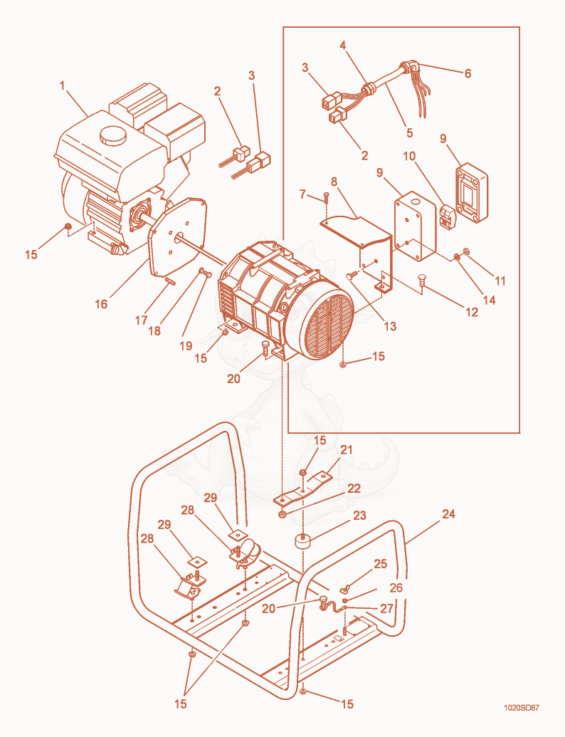 Despiece del Frame de una máquina Wacker Neuson G2.1AE, con globos numerados