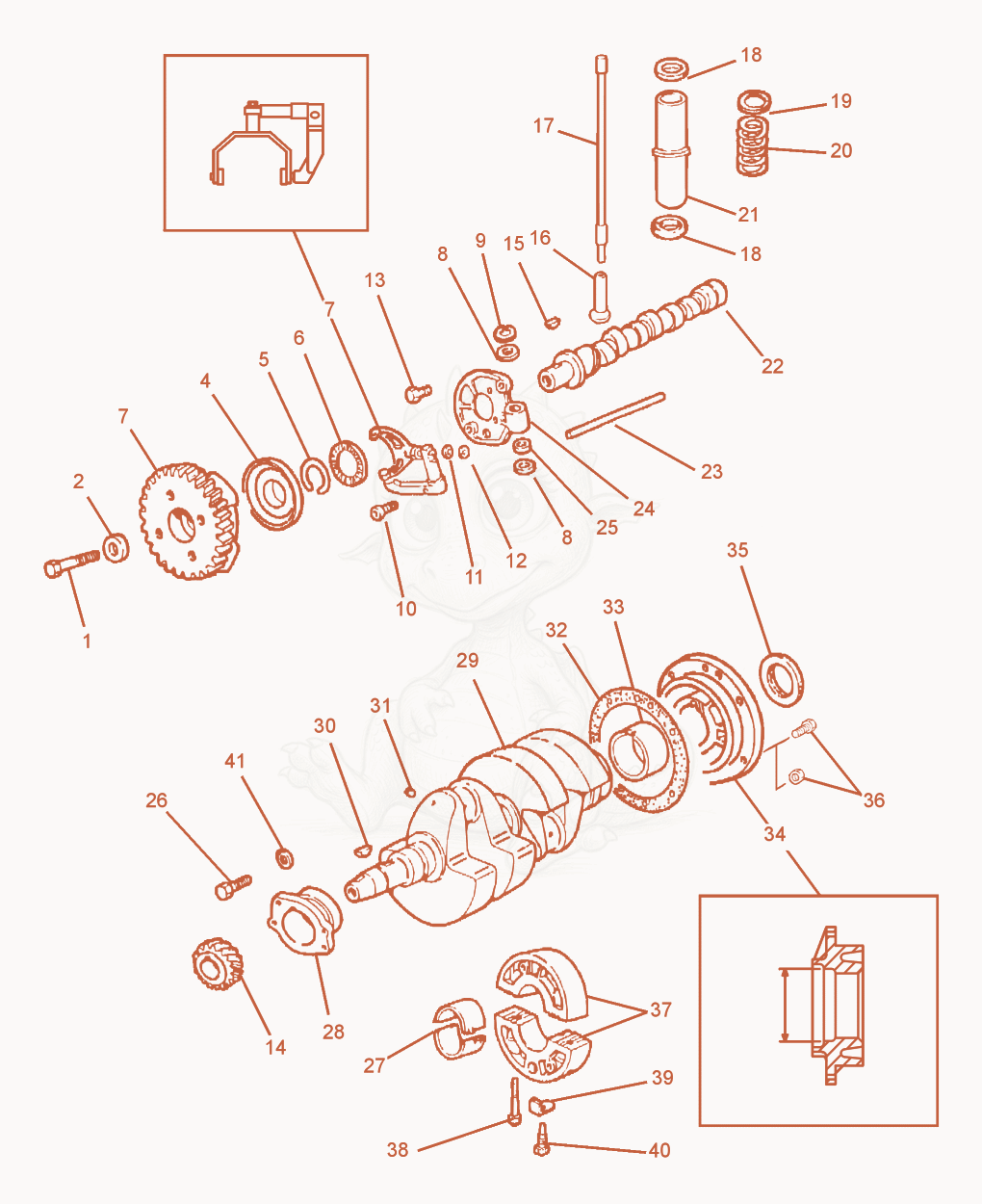 Exploded parts diagram of the Crankshaft/Timing/Speed Governor of a Wacker Neuson RT560, with numbered balloons