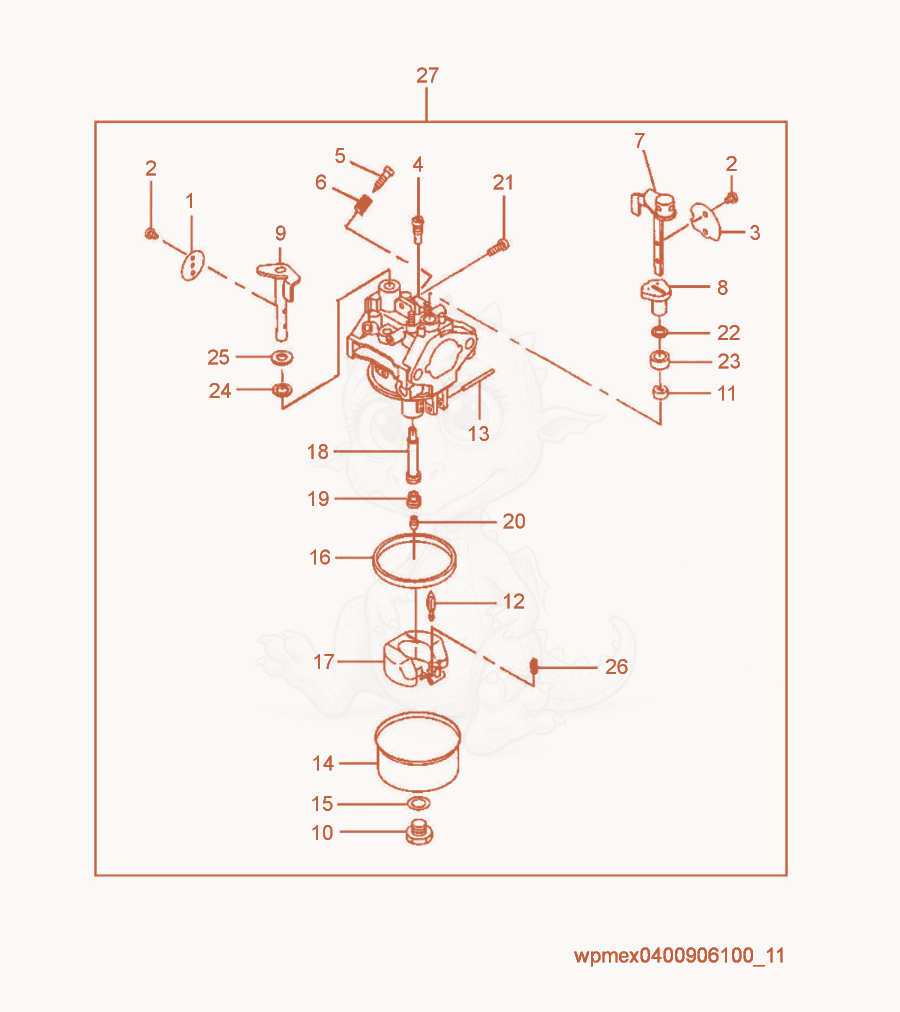 Despiece del Carburetor cpl. de una máquina Wacker Neuson VP50H, con globos numerados