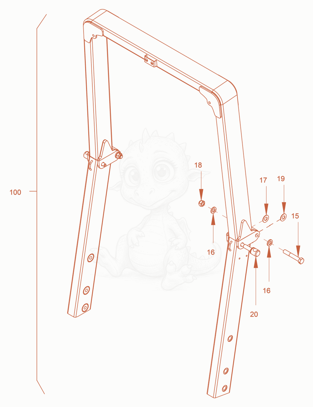 Exploded parts diagram of the foldable roll over protection of a Wacker Neuson RD24-100C, with numbered balloons