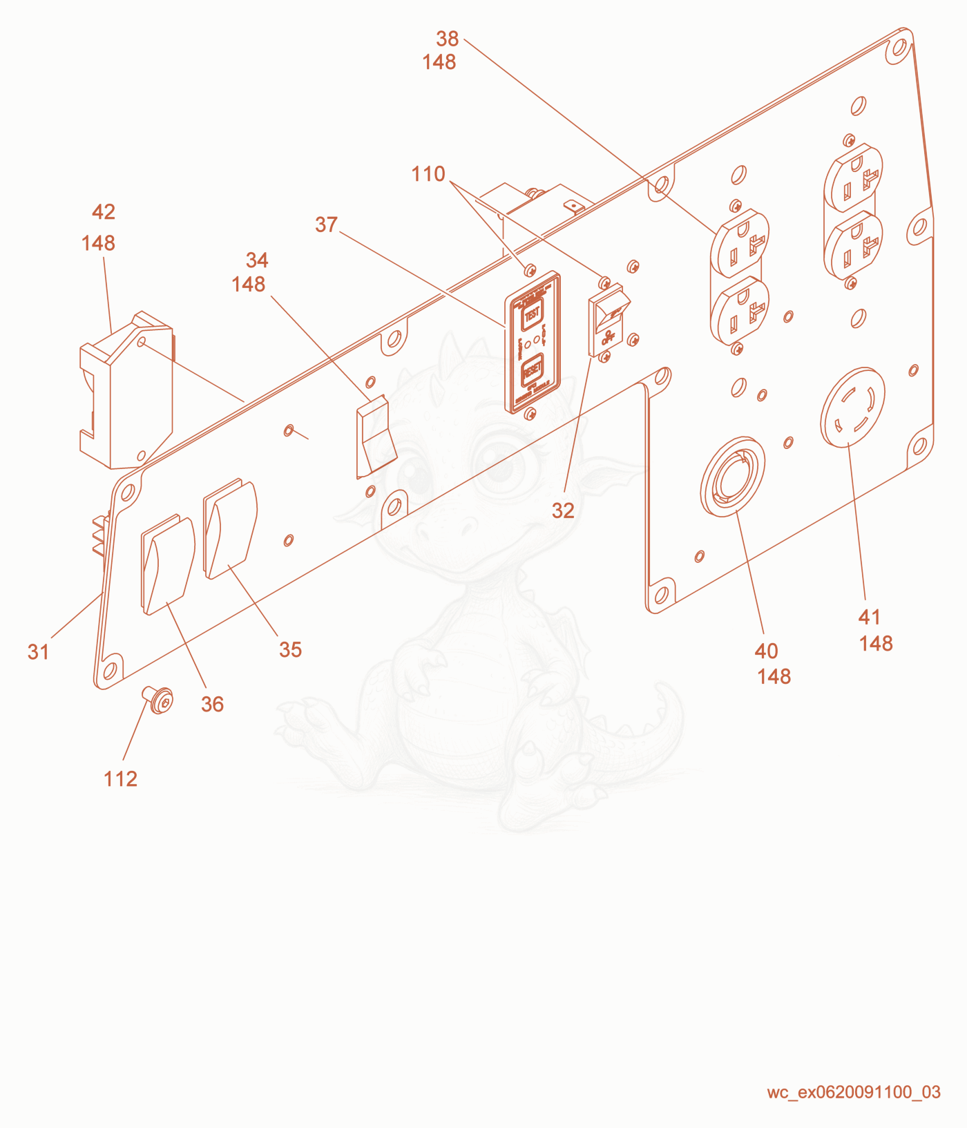 Exploded parts diagram of the Control Panel cpl. of a Wacker Neuson GP5600A, with numbered balloons