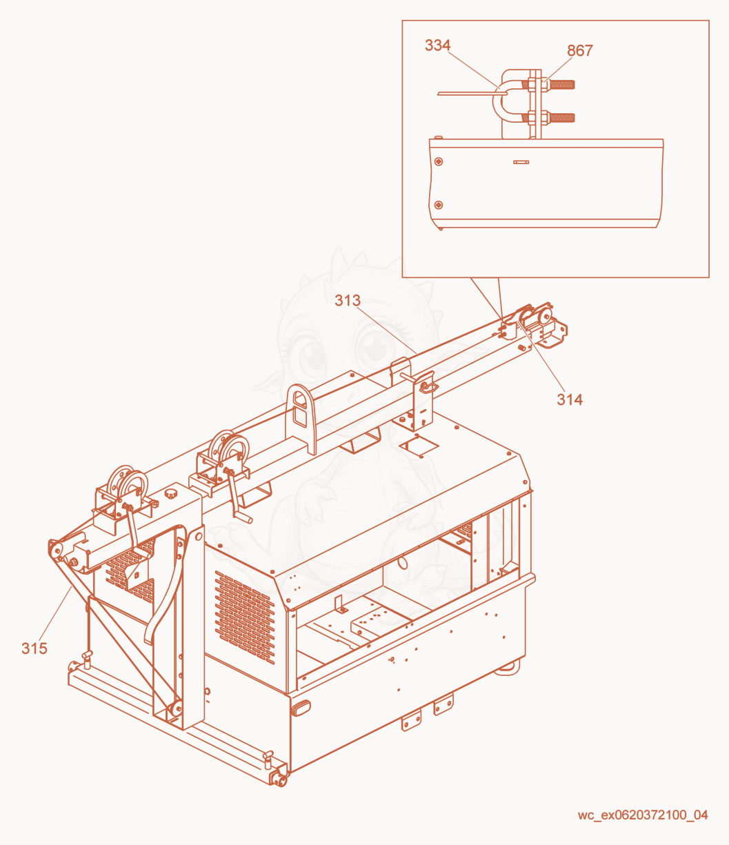 Exploded parts diagram of the Winch Cable Routing of a Wacker Neuson LTW20Z1, with numbered balloons