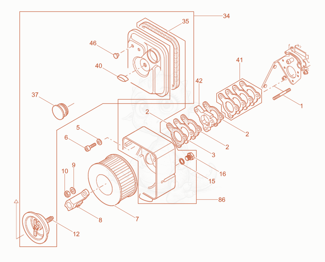 Exploded parts diagram of the Air Cleaner of a Wacker Neuson RD7HEHF, with numbered balloons
