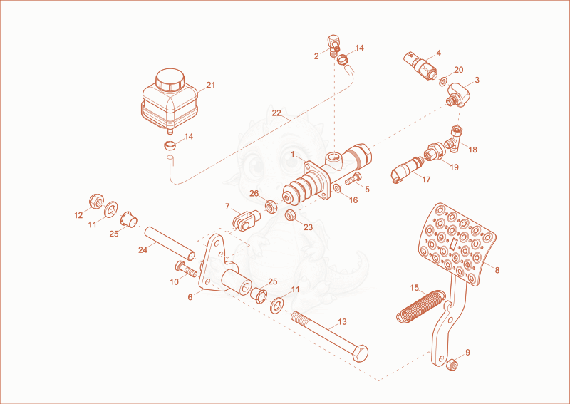 Exploded parts diagram of the FOOT BRAKE of a Wacker Neuson DW40, with numbered balloons