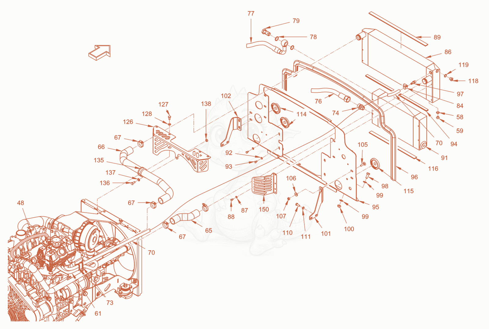Exploded parts diagram of the cooling (engine/hydraulic oil) of a Wacker Neuson RD24-100O, with numbered balloons