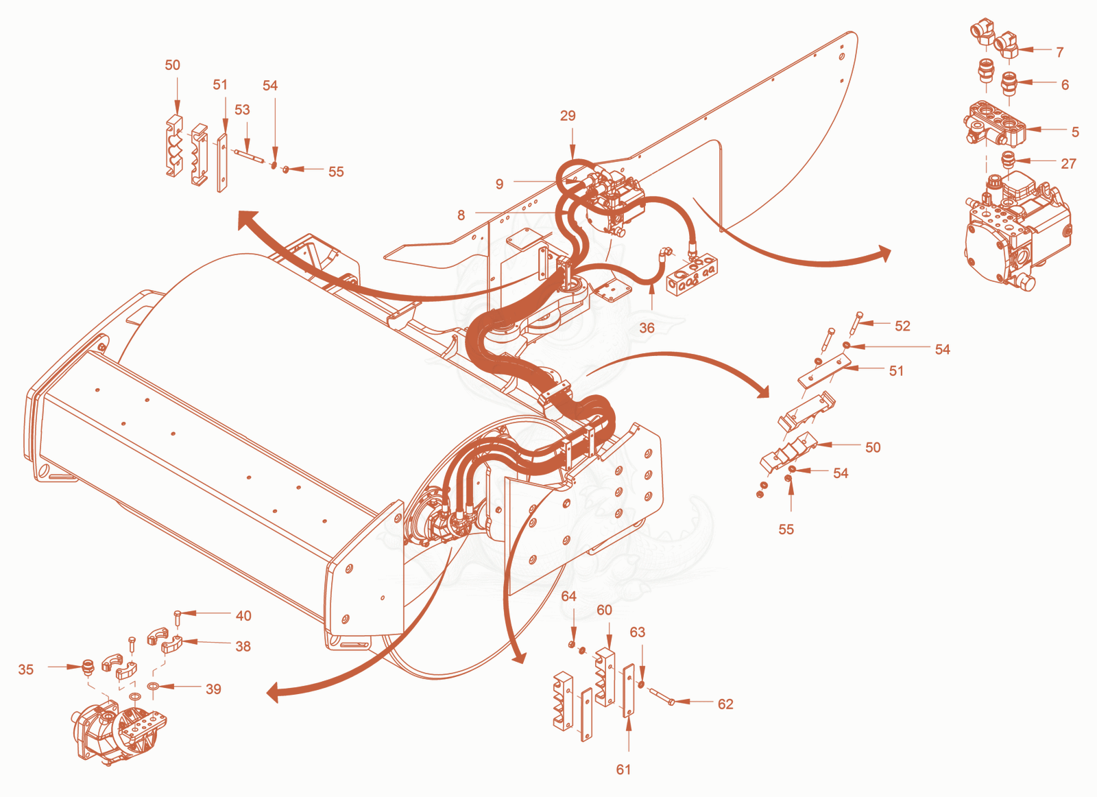 Exploded parts diagram of the Vibration Drive of a Wacker Neuson RC70VOUS, with numbered balloons