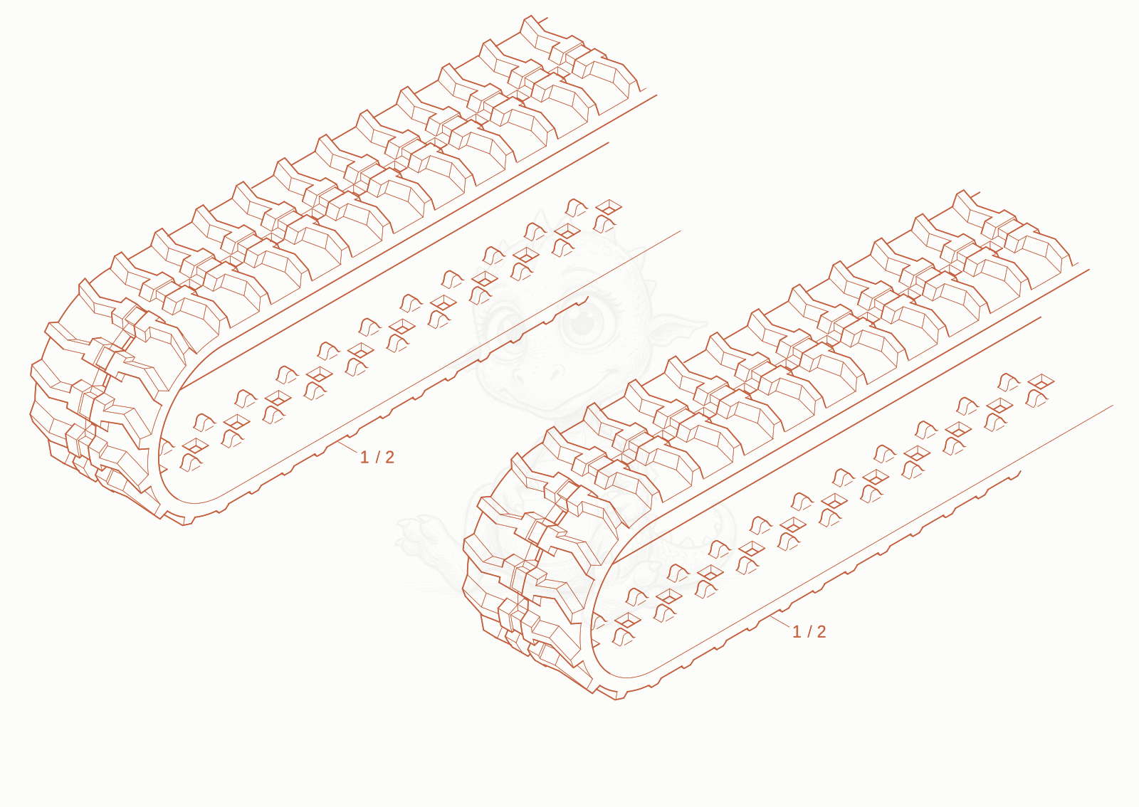 Exploded parts diagram of the RUBBER TRACK of a Wacker Neuson EZ17-2, with numbered balloons
