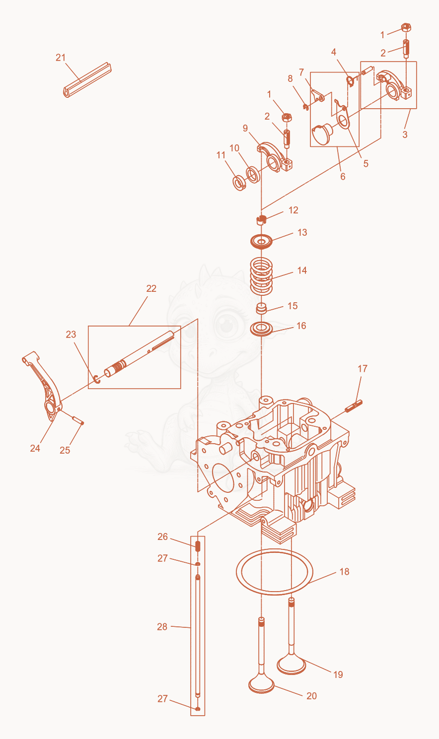 Exploded parts diagram of the Cylinder Head-Valve of a Wacker Neuson DPU5045H, with numbered balloons