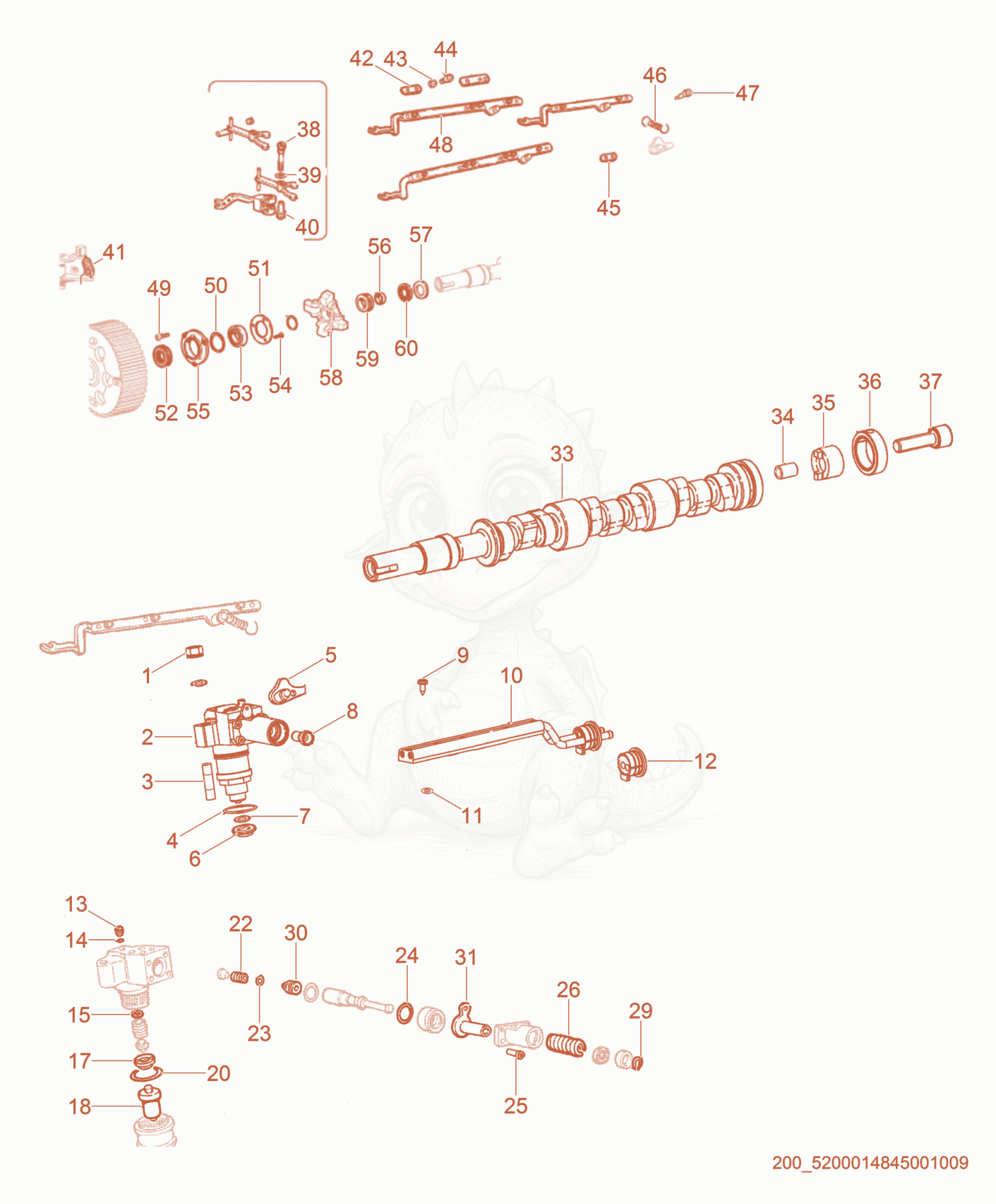 Exploded parts diagram of the Timing/Speed Governor of a Wacker Neuson PT6LT(I), with numbered balloons