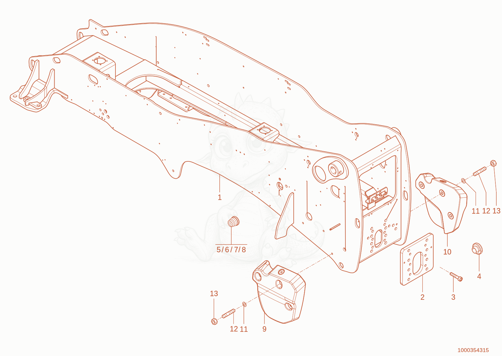 Despiece del Frame de una máquina Wacker Neuson TH735(415-16), con globos numerados