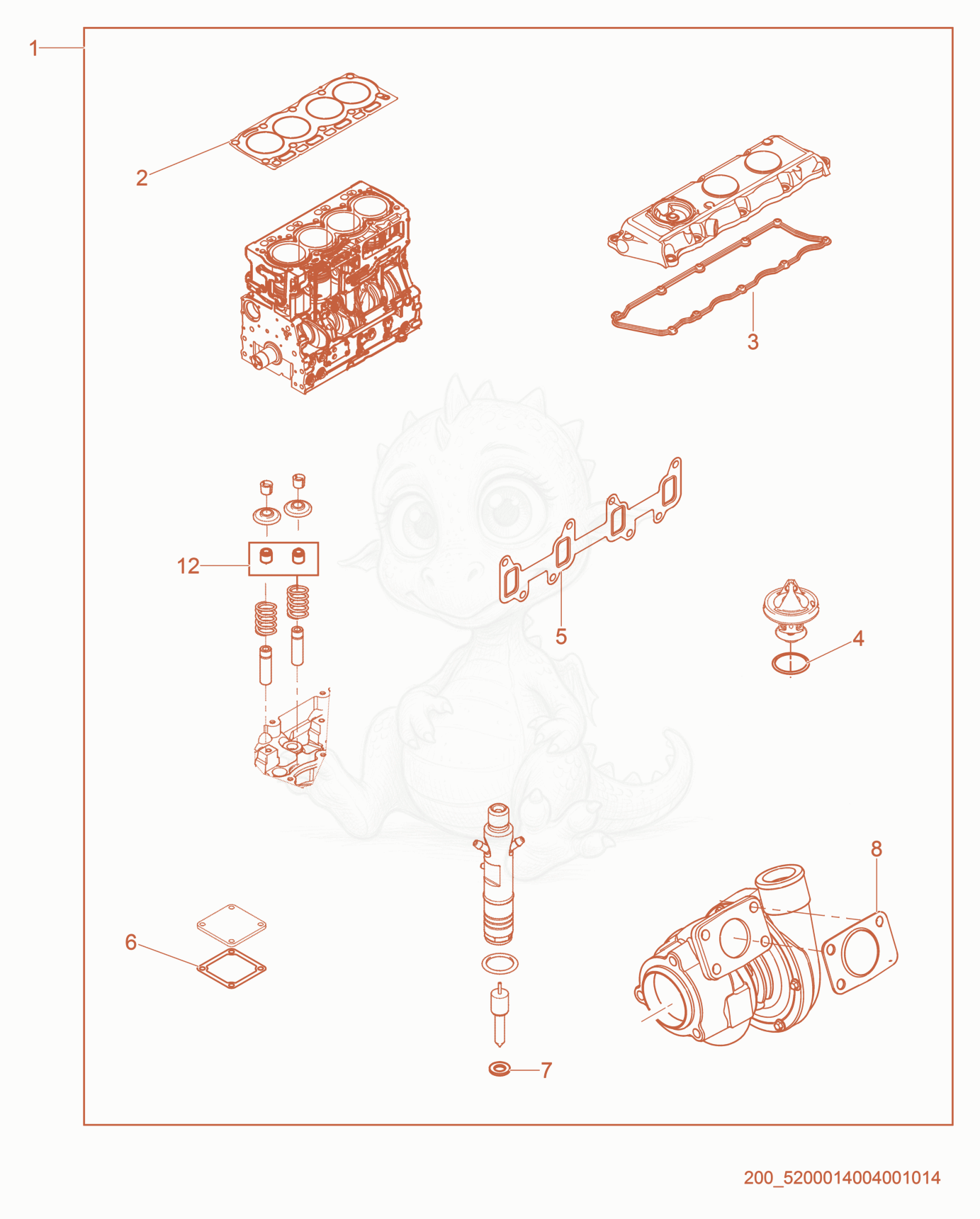 Exploded parts diagram of the Gasket Set - Upper of a Wacker Neuson G60, with numbered balloons