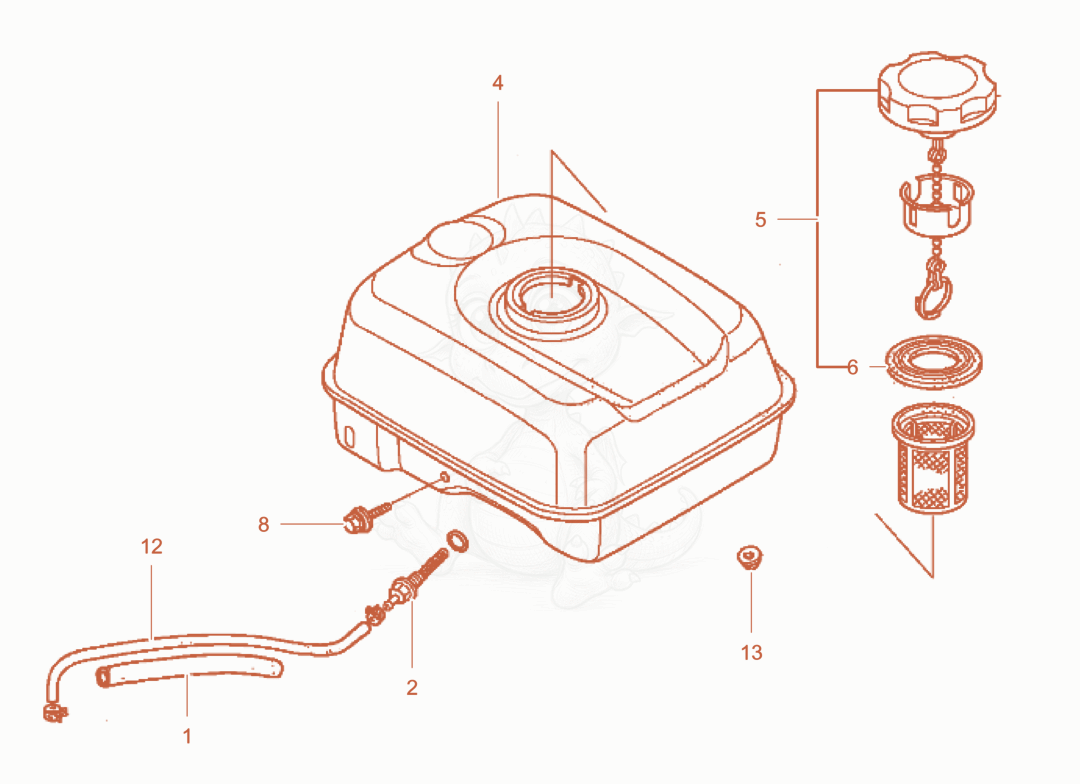 Exploded parts diagram of the Fuel tank cpl of a Wacker Neuson BT24A, with numbered balloons