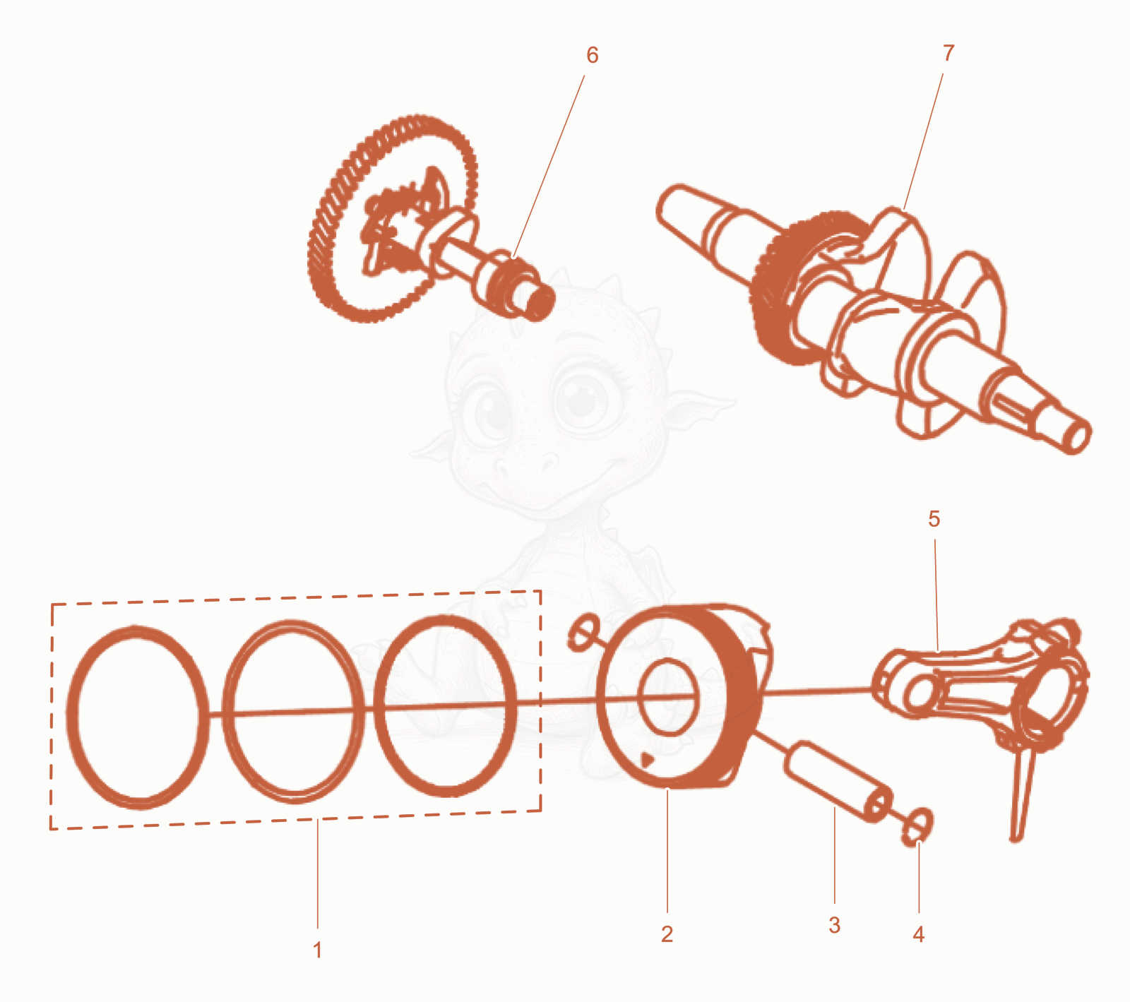 Exploded parts diagram of the Crankshaft Piston cpl. of a Wacker Neuson GS6000GCE, with numbered balloons