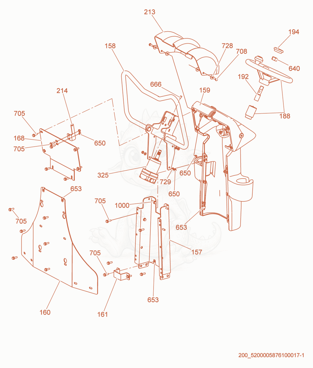 Exploded parts diagram of the Steering of a Wacker Neuson RD27-120, with numbered balloons