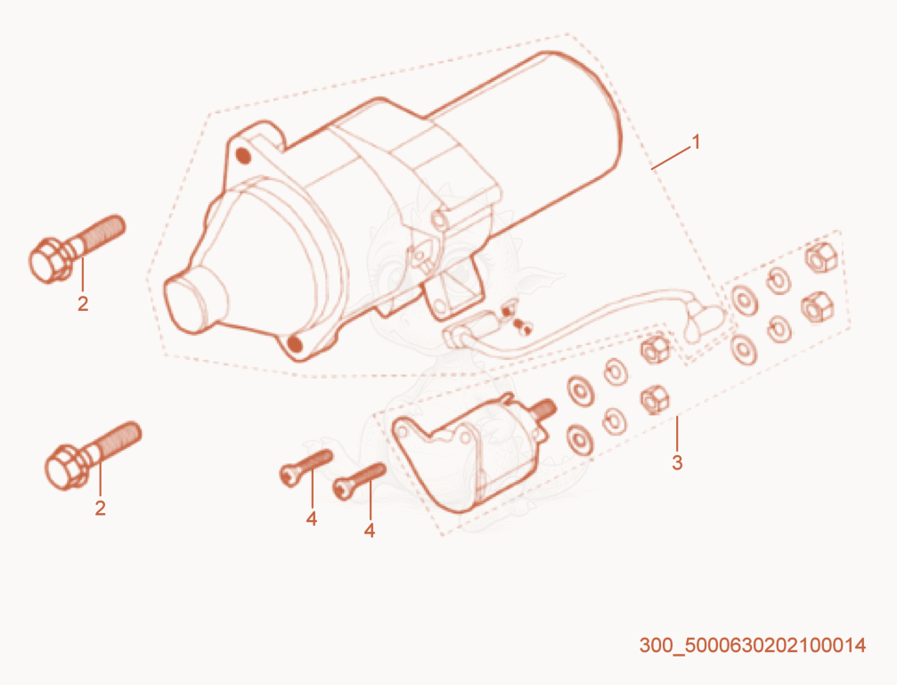 Exploded parts diagram of the Starter Motor of a Wacker Neuson MG5SD, with numbered balloons