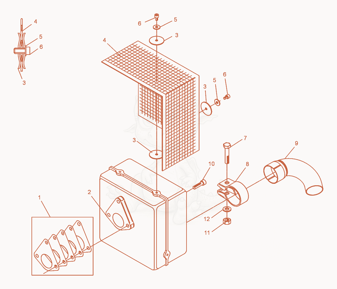 Exploded parts diagram of the Muffler of a Wacker Neuson DPU6055, with numbered balloons