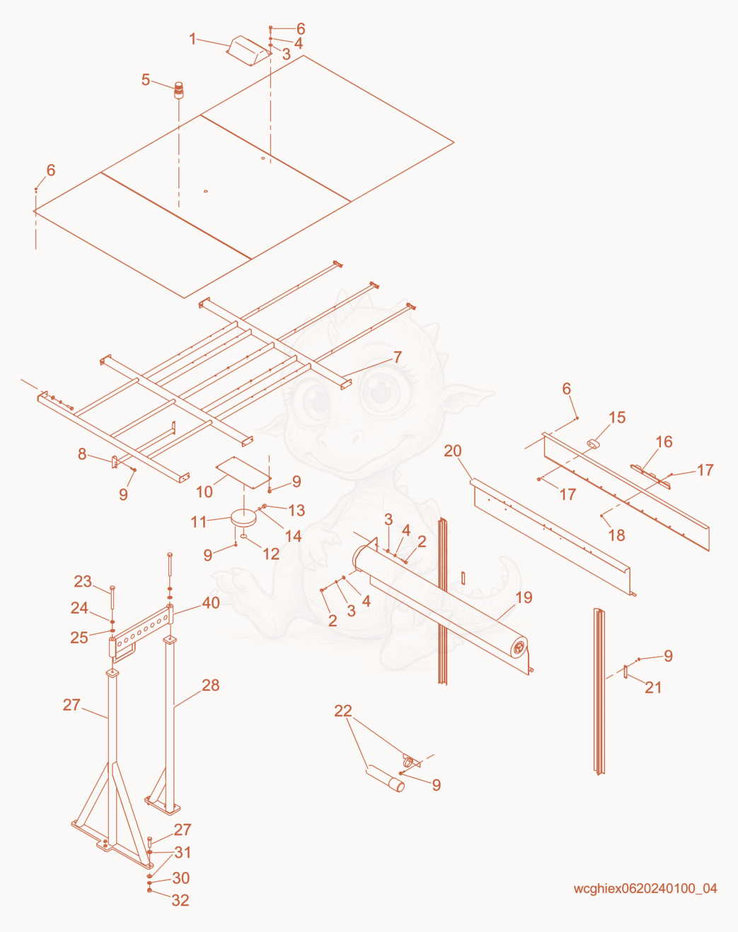 Exploded parts diagram of the Upper Enclosure cpl. of a Wacker Neuson CH5000, with numbered balloons