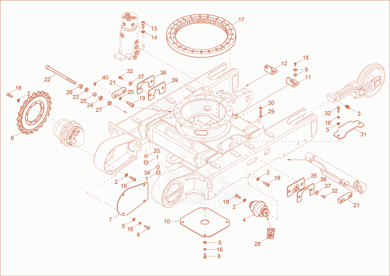 Exploded parts diagram of the UNDERCARRIAGE of a Wacker Neuson EZ17E, with numbered balloons