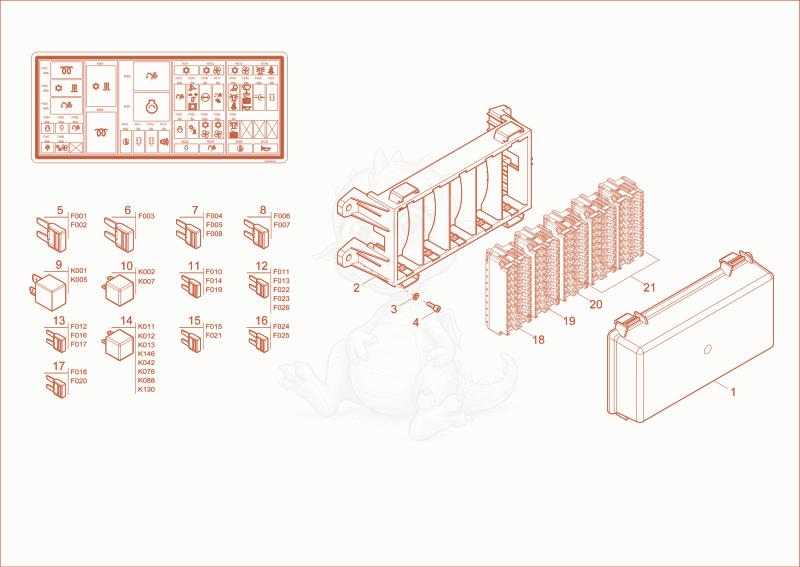 Exploded parts diagram of the RELAY BOX of a Wacker Neuson ET42, with numbered balloons