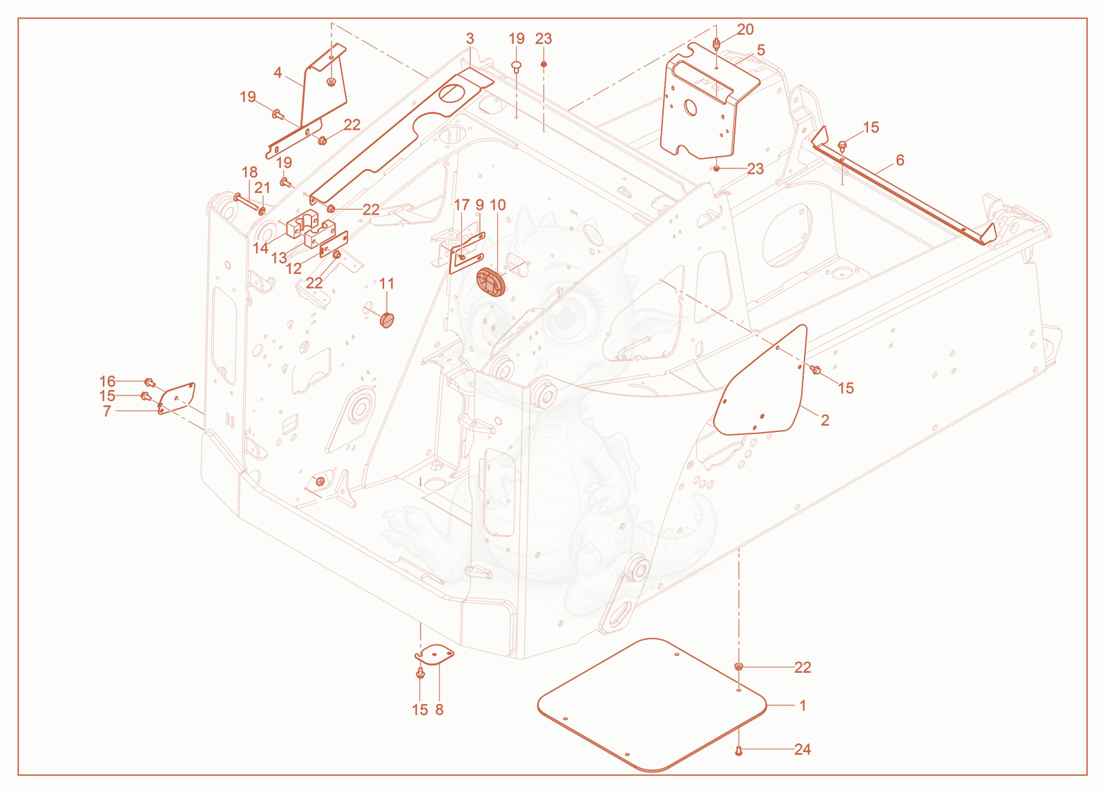Exploded parts diagram of the Chassis Cover of a Wacker Neuson ST31(S08), with numbered balloons