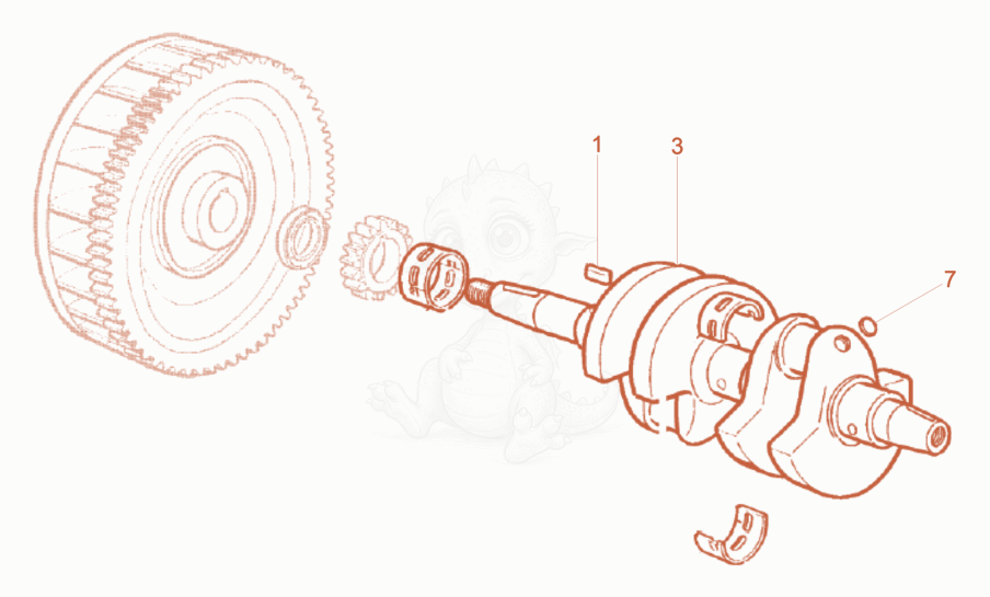 Exploded parts diagram of the Crankshaft of a Wacker Neuson DPU100-70LES, with numbered balloons