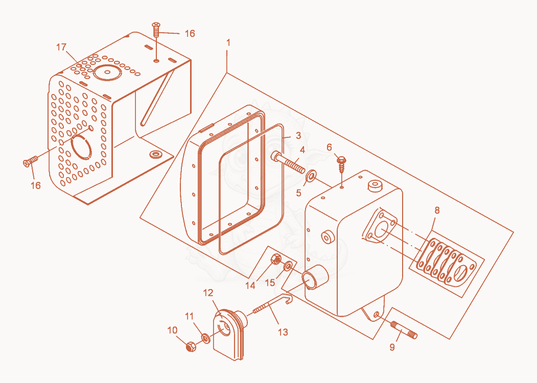 Exploded parts diagram of the Exhaust Silencer of a Wacker Neuson DPU3070H, with numbered balloons