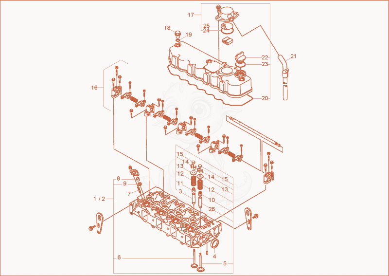 Exploded parts diagram of the cylinder head of a Wacker Neuson 3402RDFORCE, with numbered balloons