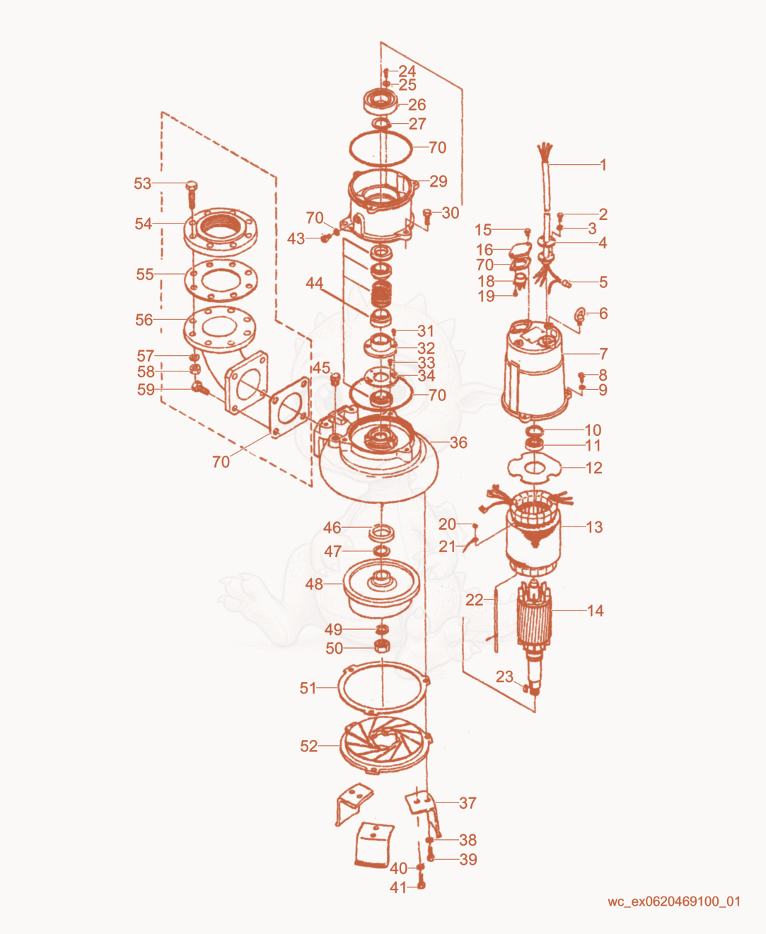Despiece del Pump cpl. de una máquina Wacker Neuson PSC42203, con globos numerados