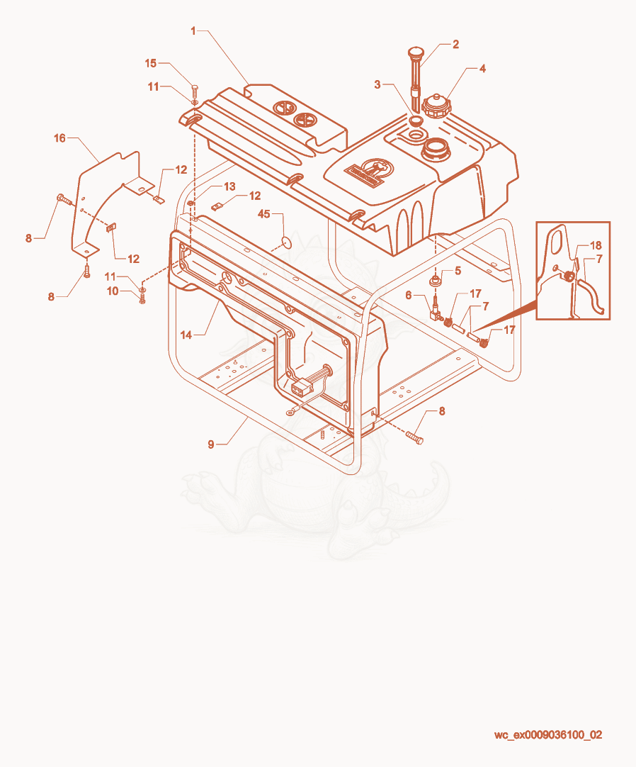 Exploded parts diagram of the Frame of a Wacker Neuson G3.3AI, with numbered balloons