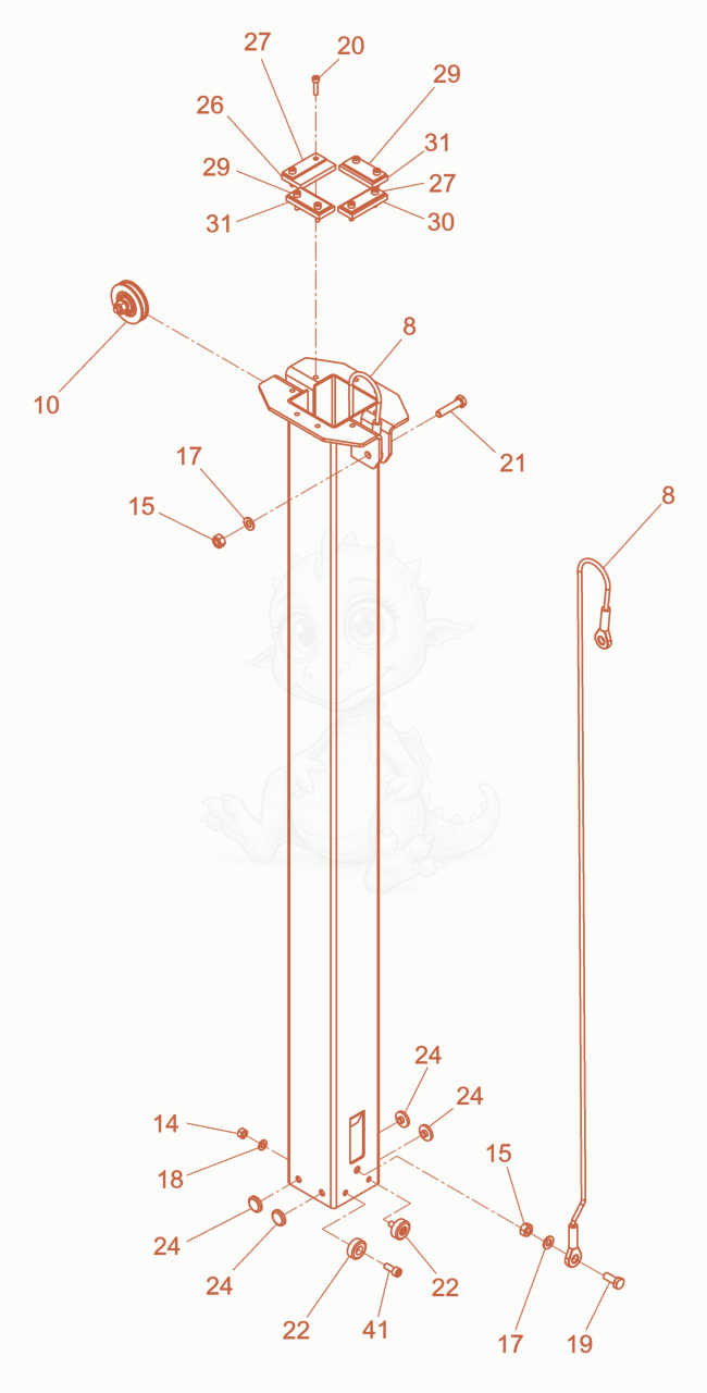 Exploded parts diagram of the light pole 3 of a Wacker Neuson LTN4YME, with numbered balloons