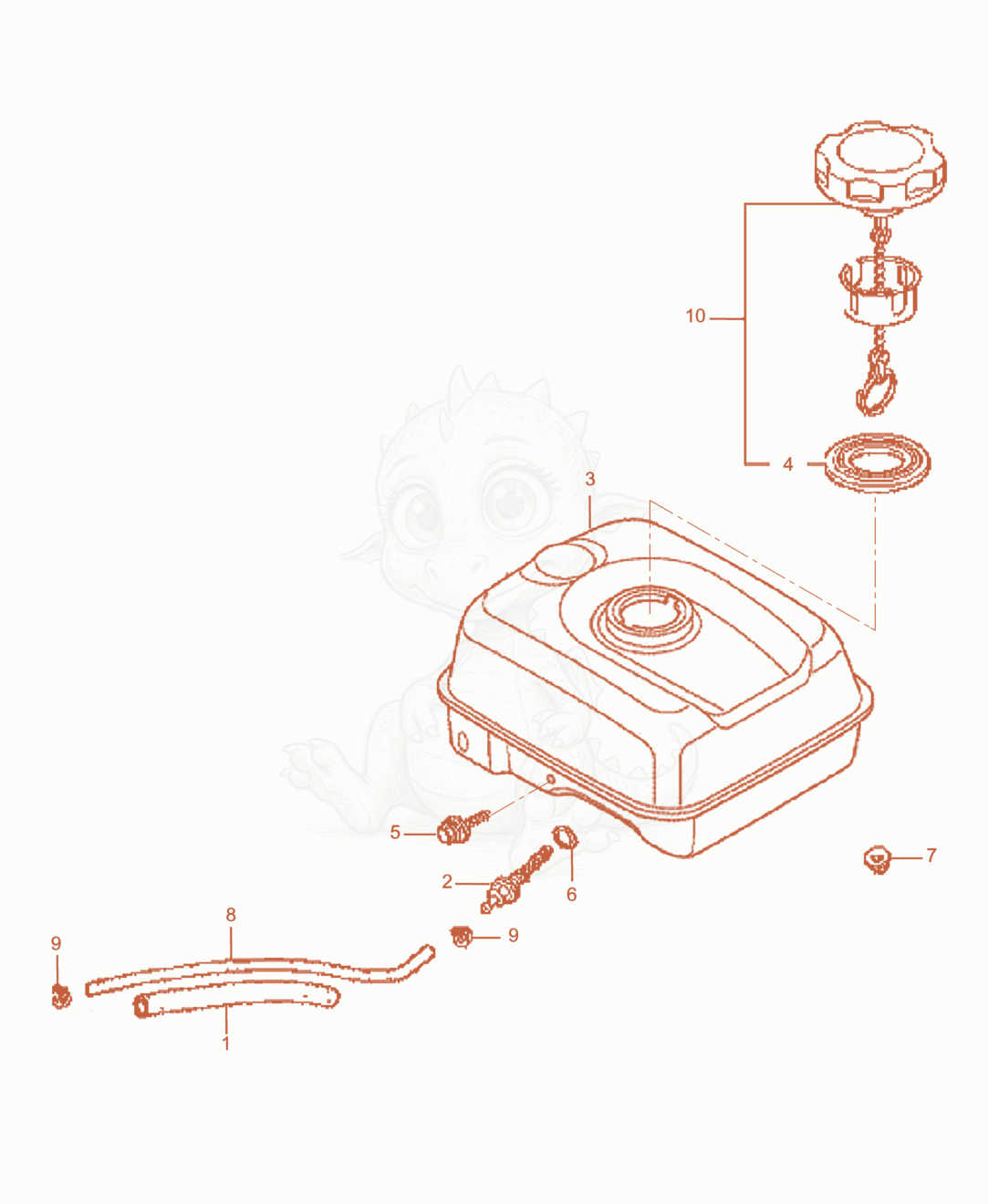 Exploded parts diagram of the Fuel Tank cpl. of a Wacker Neuson VP1135AU, with numbered balloons