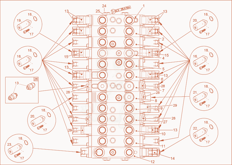 Exploded parts diagram of the CONTROL VALVE 2 (OPTION) of a Wacker Neuson 50Z3, with numbered balloons