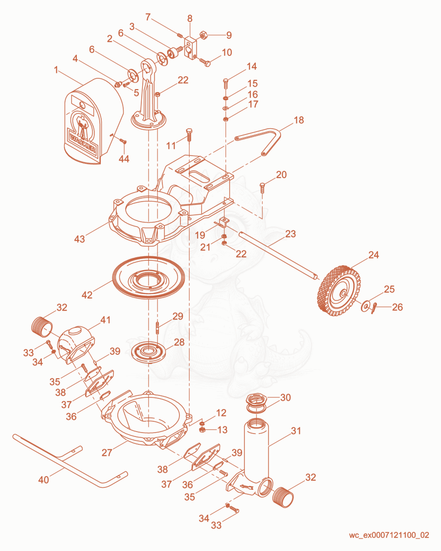 Exploded parts diagram of the Pump Components of a Wacker Neuson PD3B, with numbered balloons
