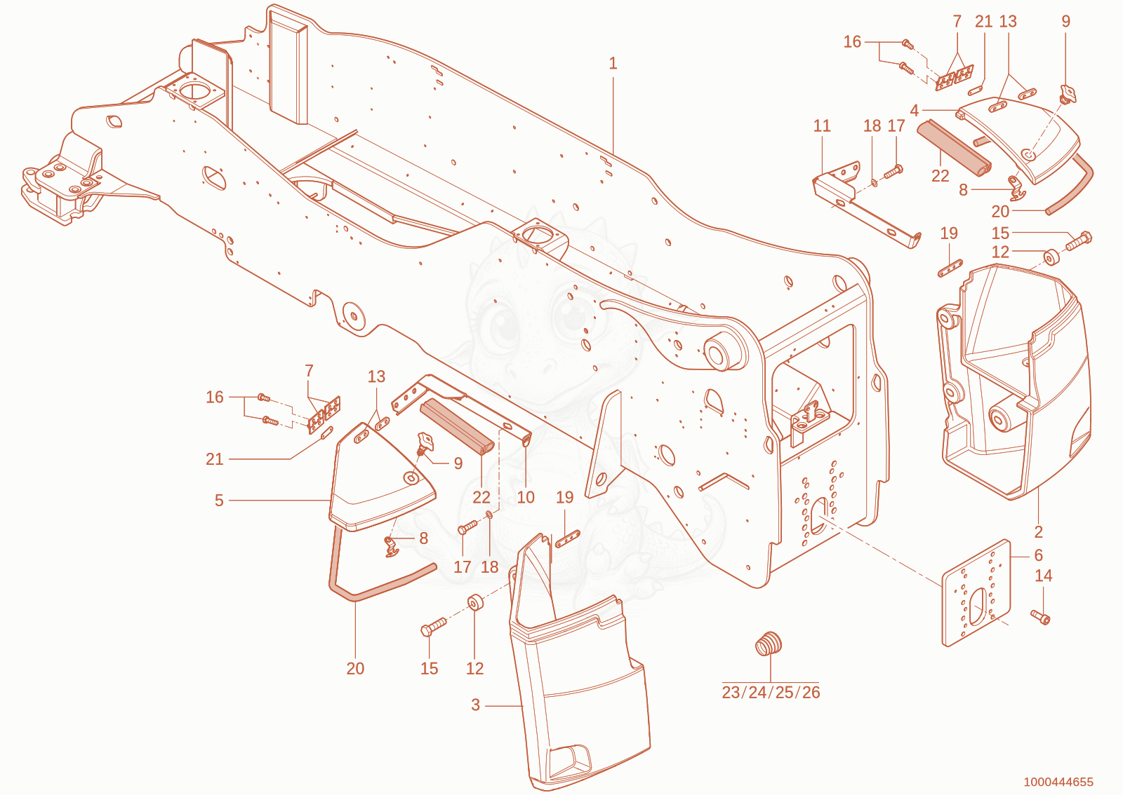 Exploded parts diagram of the Frame of a Wacker Neuson TH745(416-32), with numbered balloons