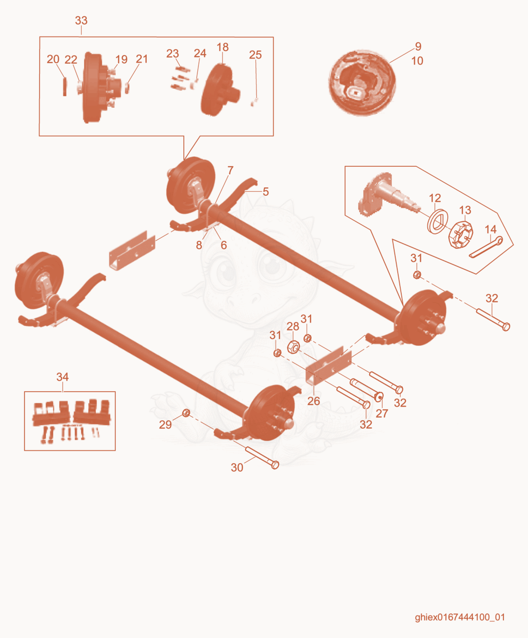 Exploded parts diagram of the Axle cpl. of a Wacker Neuson CH5000, with numbered balloons