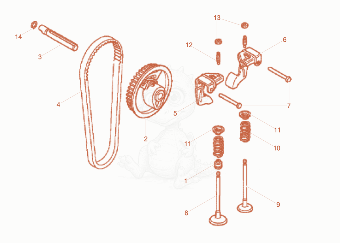 Exploded parts diagram of the Camshaft-V-belt pulley of a Wacker Neuson BS50-4AS11IN, with numbered balloons