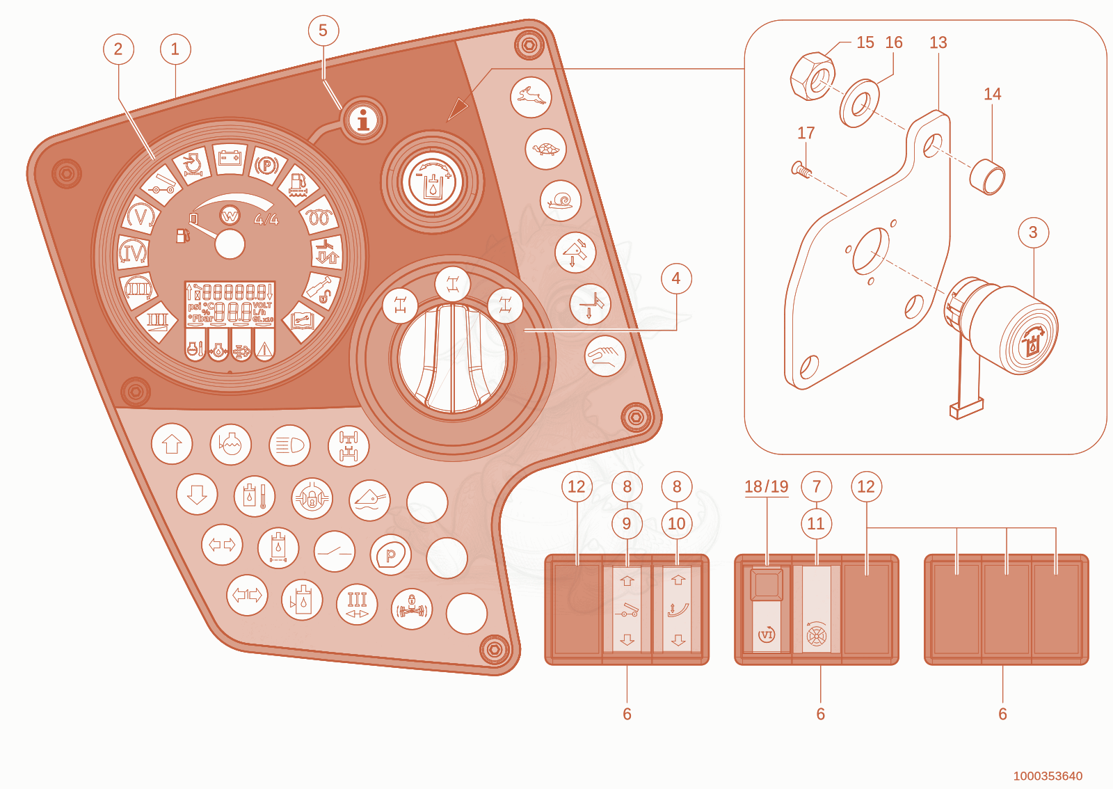 Despiece del Instrument panel de una máquina Wacker Neuson TH730(415-14), con globos numerados