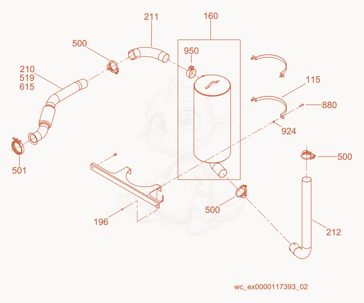 Exploded parts diagram of the Muffler of a Wacker Neuson G85, with numbered balloons