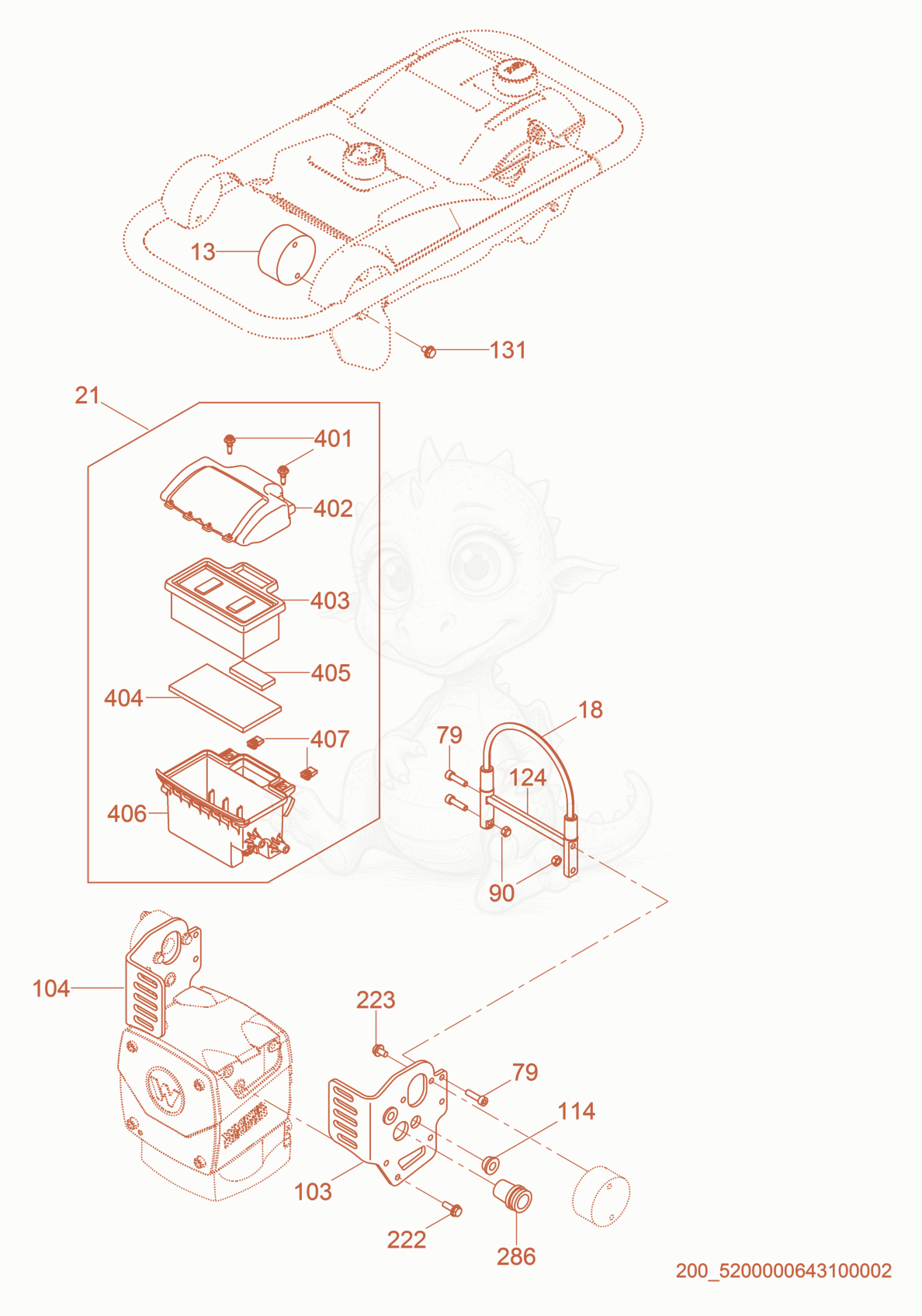 Exploded parts diagram of the Air Cleaner cpl. of a Wacker Neuson BS50-2I, with numbered balloons