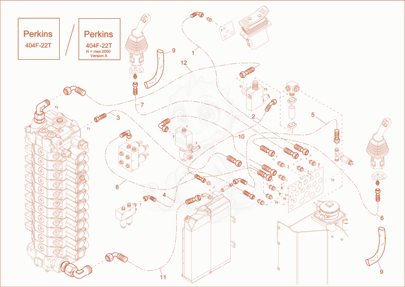 Exploded parts diagram of the TANK LINES of a Wacker Neuson EW65, with numbered balloons