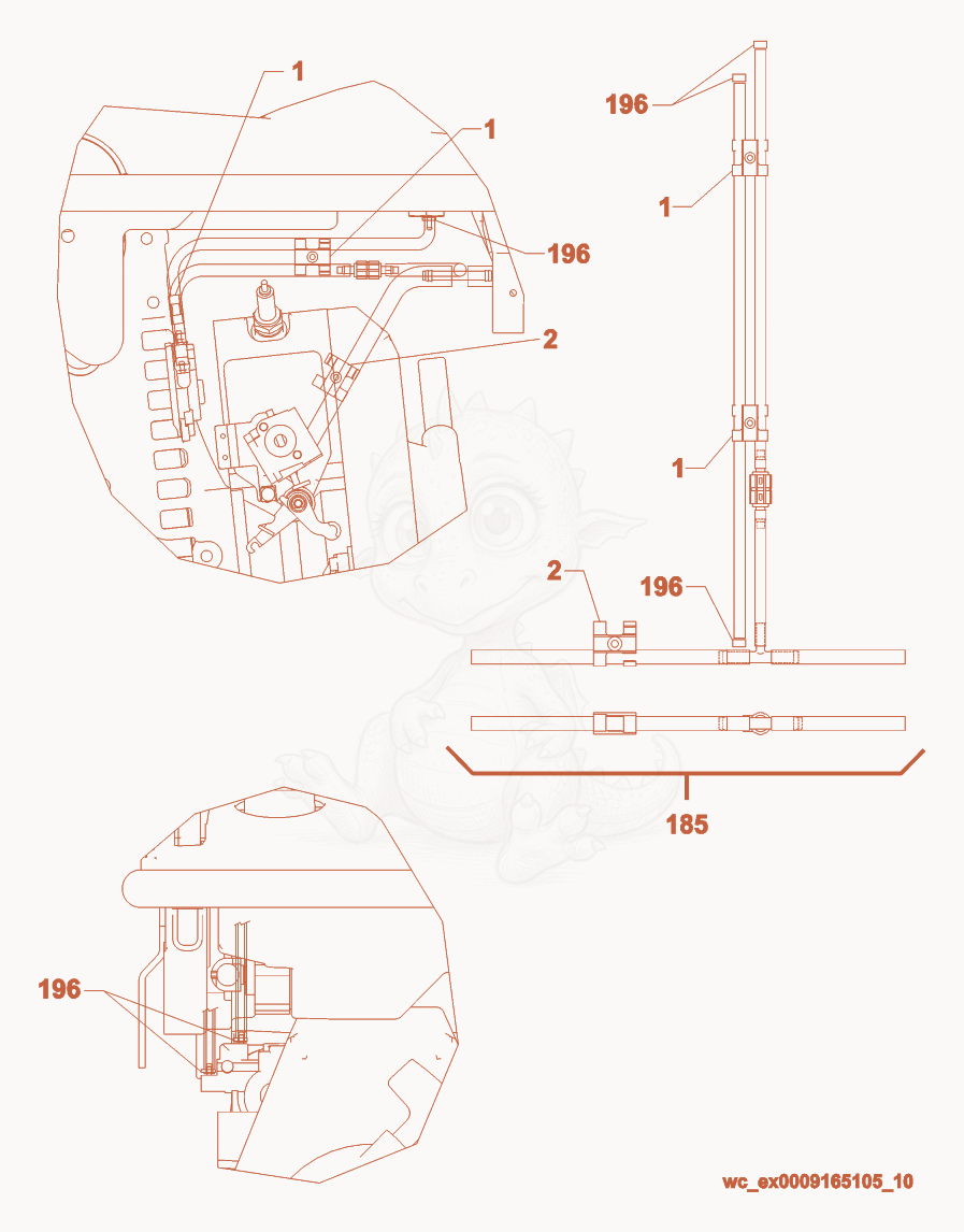 Despiece del Fuel/Oil Hose Routing de una máquina Wacker Neuson BS500-OI, con globos numerados