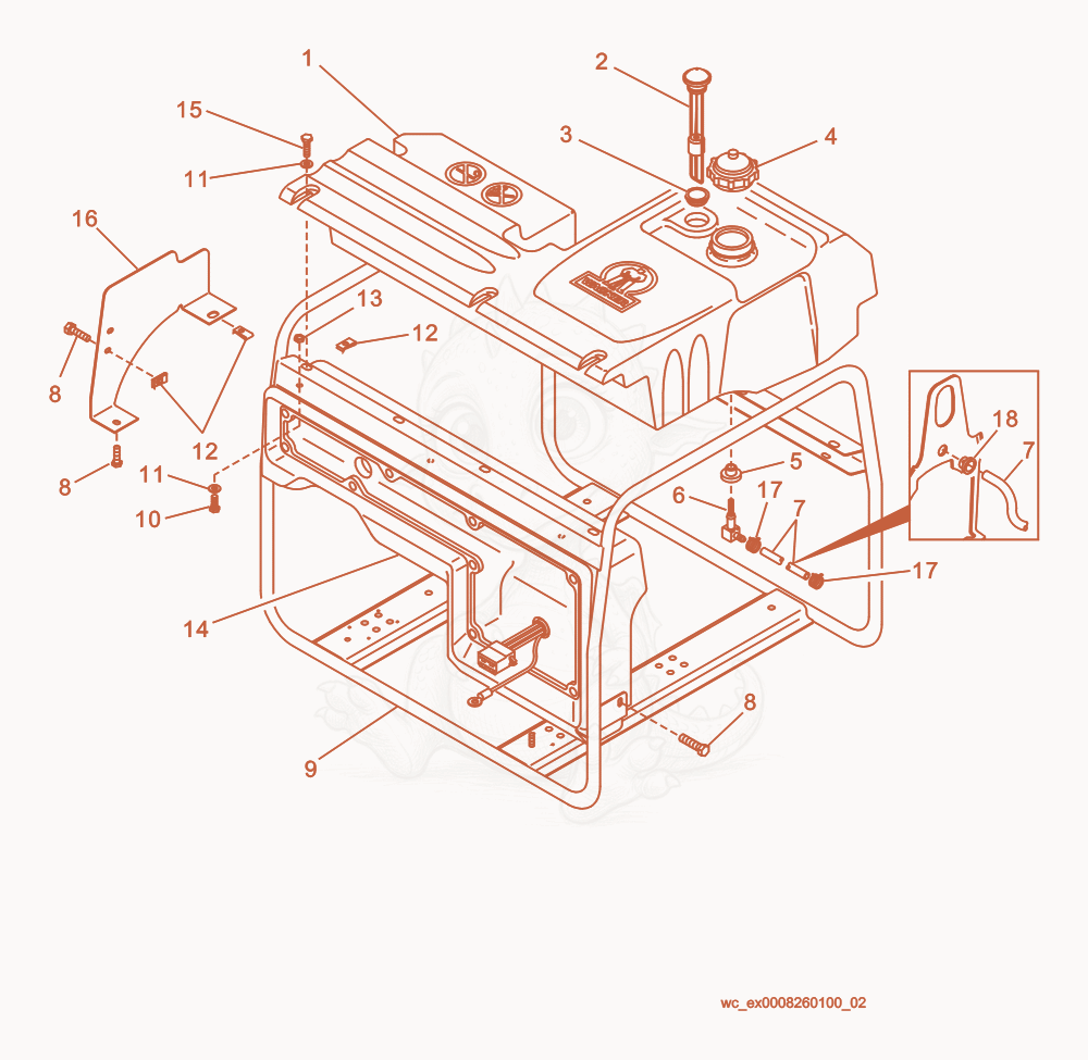 Exploded parts diagram of the Frame of a Wacker Neuson GS4.6A, with numbered balloons