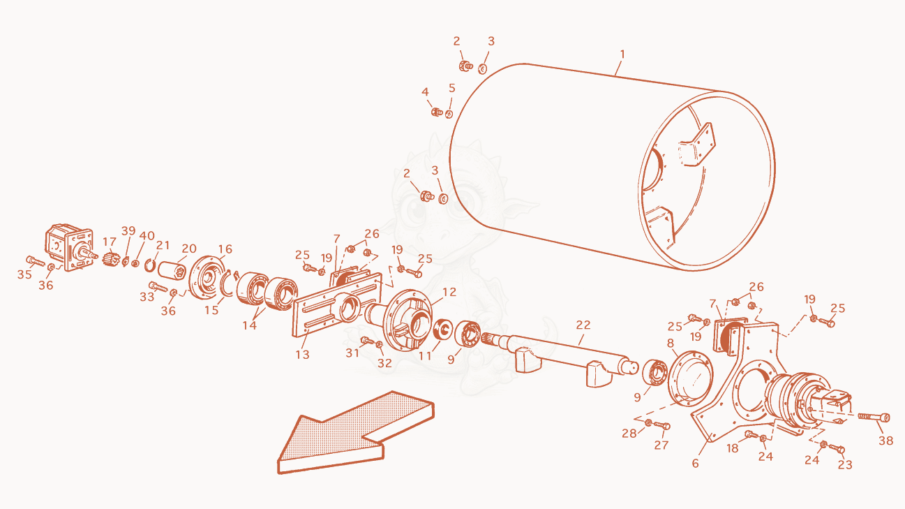 Exploded parts diagram of the Driving/Vibration Drum of a Wacker Neuson RD25, with numbered balloons