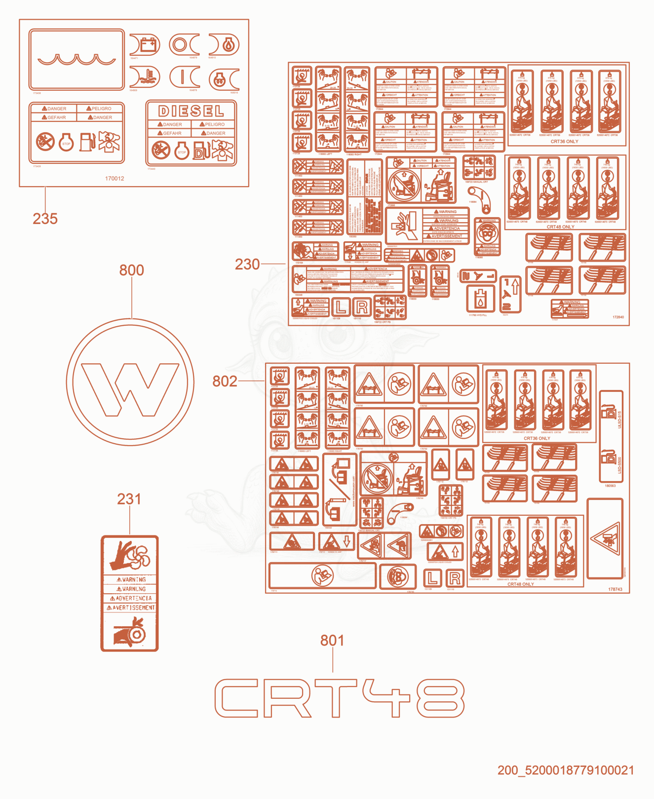 Despiece del Labels de una máquina Wacker Neuson CRT48-57K-MS, con globos numerados