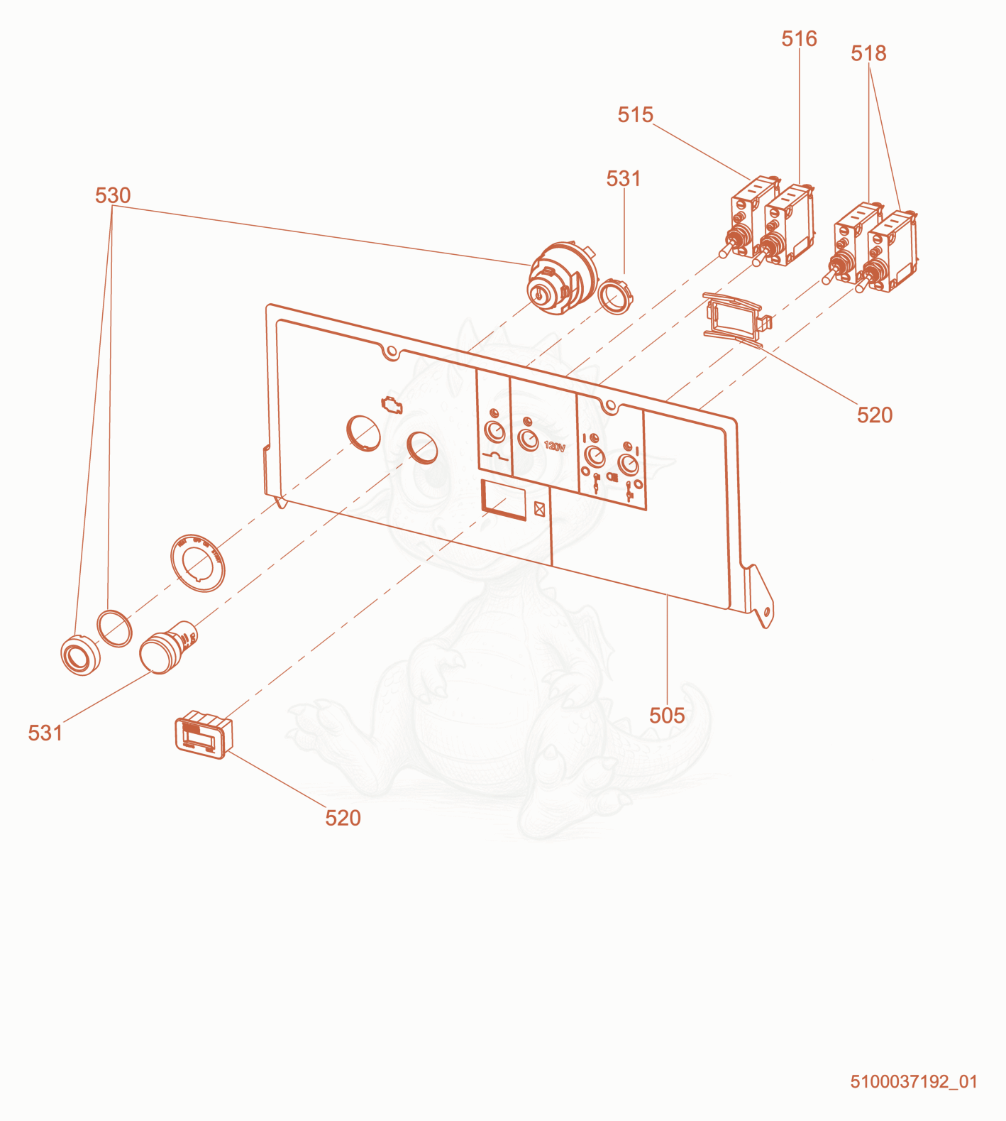 Exploded parts diagram of the Option-Control Panel, 60Hz CEE of a Wacker Neuson LTV6K, with numbered balloons