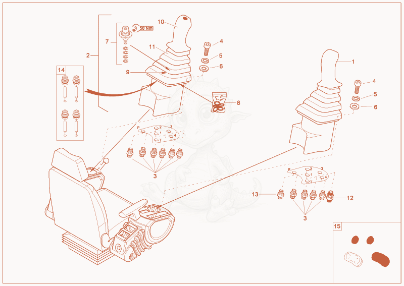 Exploded parts diagram of the joystick of a Wacker Neuson 2902RDFORCE, with numbered balloons